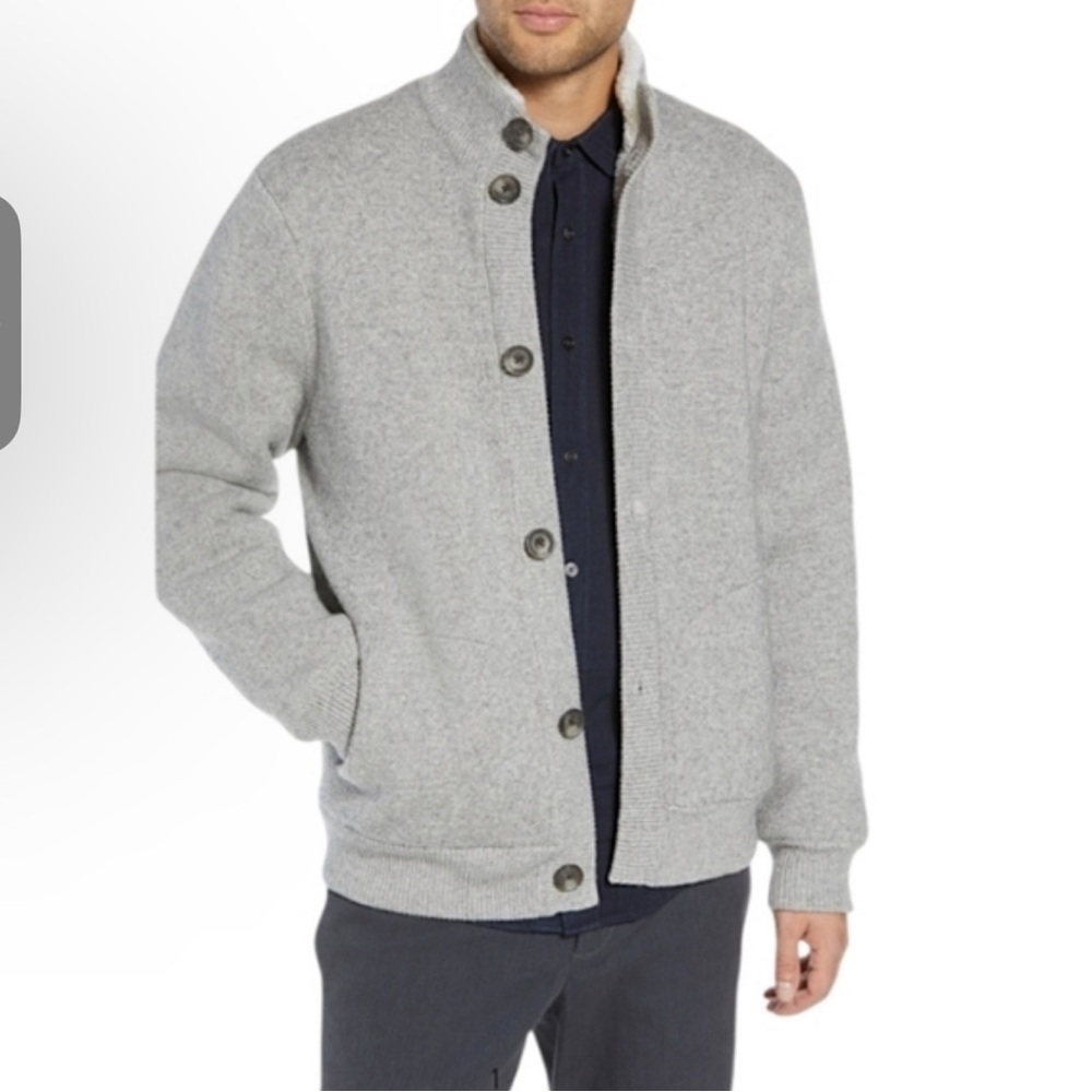 VINCE Wool Bomber Cardigan Jacket w Faux Fur